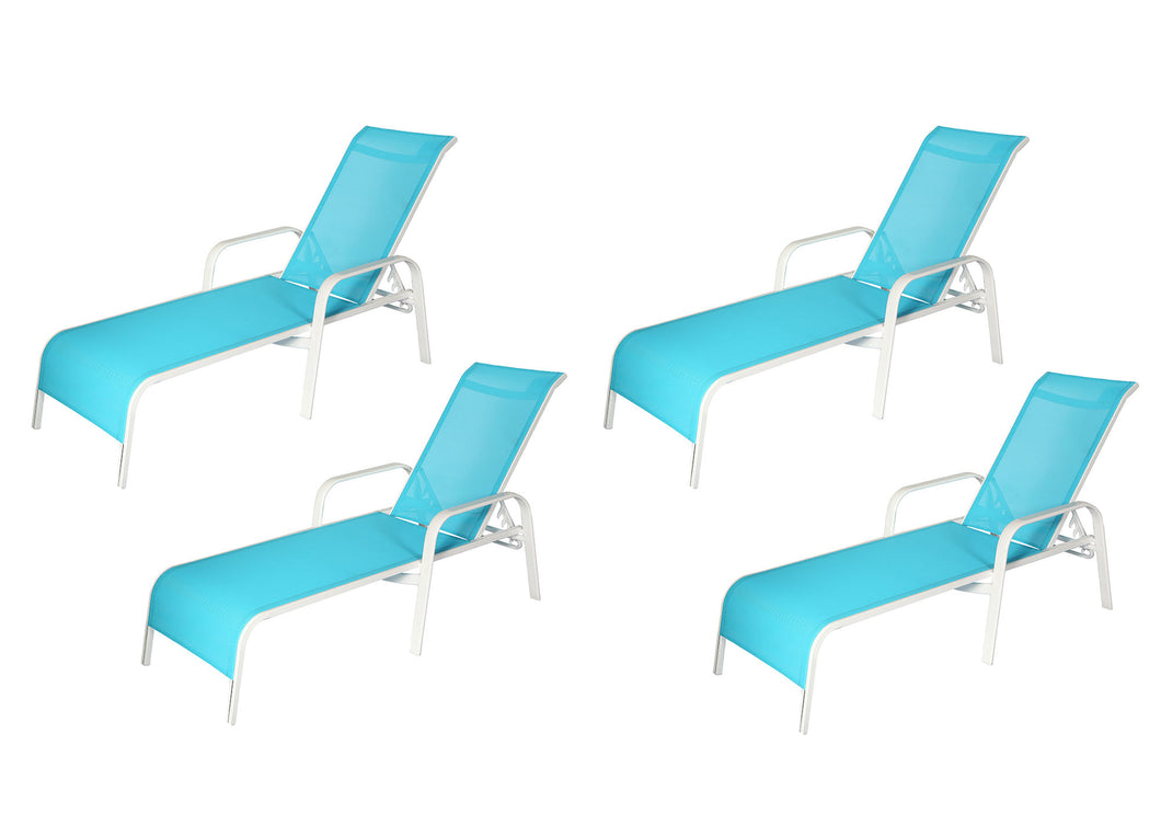 Commercial Chaise Lounge with Aqua Sling Fabric (Set of 4) (Container Order Only)