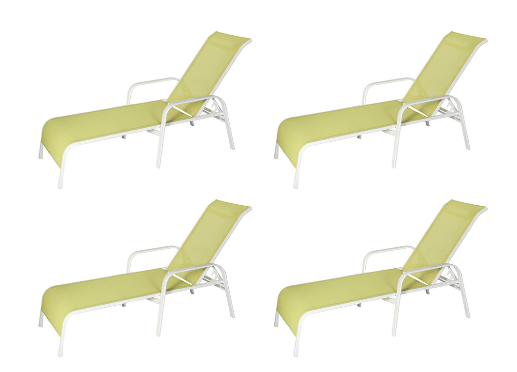 Commercial Chaise Lounge with Lime Green Sling Fabric (Set of 4) (Container Order Only)