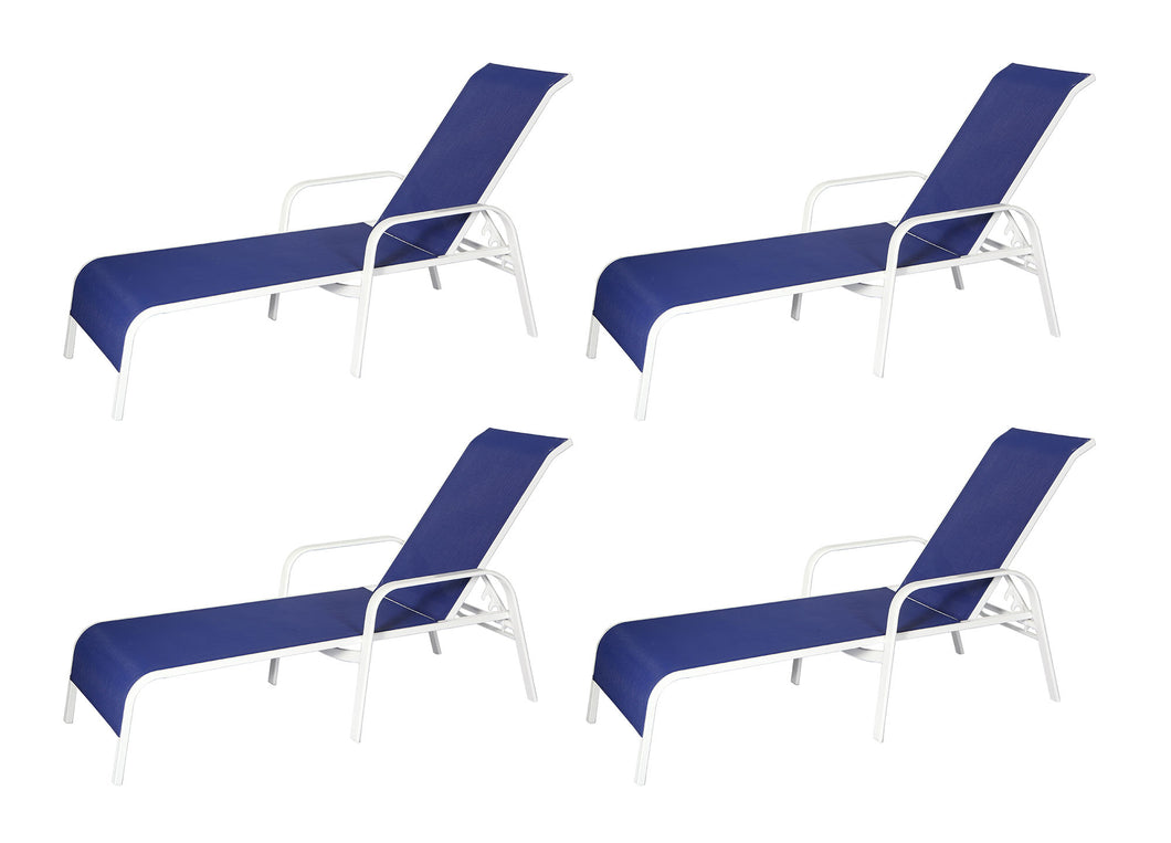 Commercial Chaise Lounge with True Blue Sling Fabric (Set of 4) (Container Order Only)