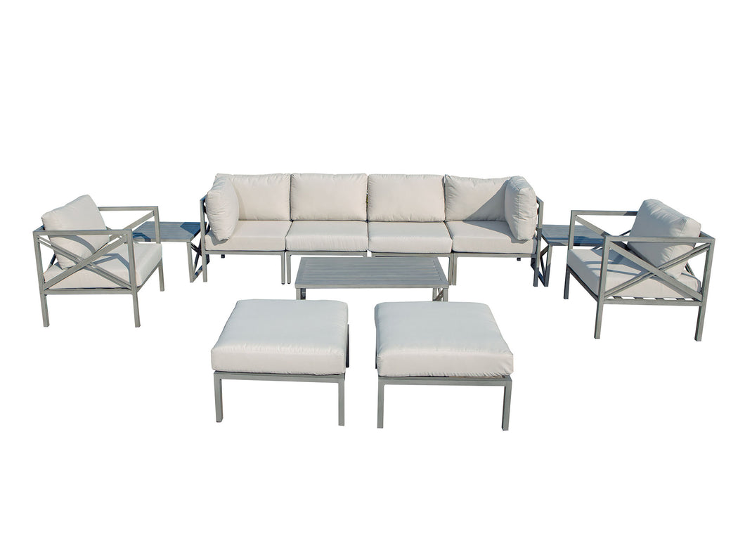 11-Piece Aluminum Sectional Seating Group with Beige Cushions A (Container Order Only)