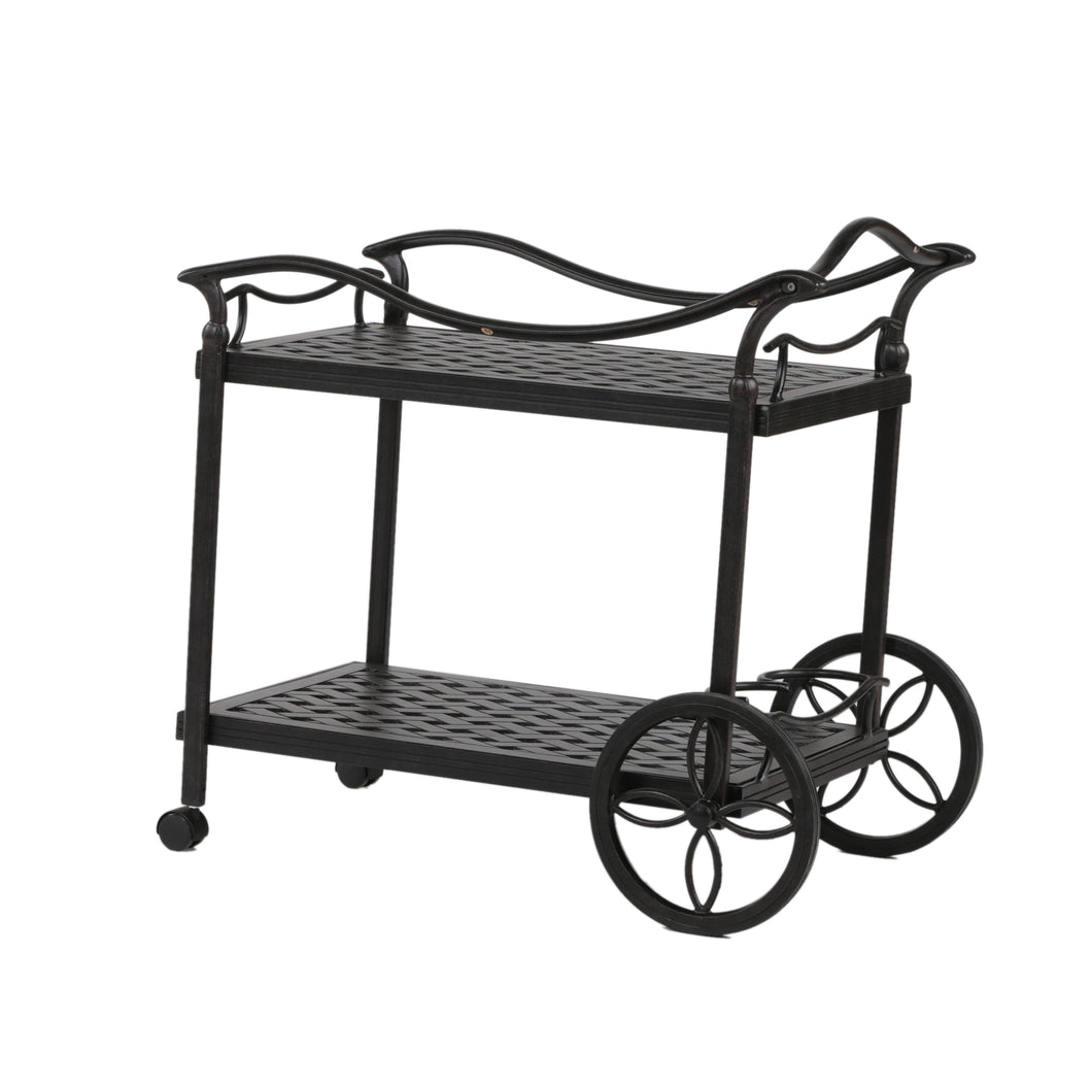 Cast Aluminum Tea Cart, Dark Lava Bronze