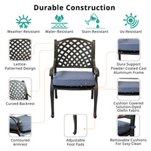 Load image into Gallery viewer, Indoor/Outdoor Dining Arm Chair With Cushion, Dark Lava Bronze/Navy Blue
