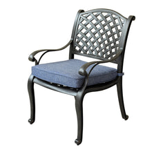 Load image into Gallery viewer, Indoor/Outdoor Dining Arm Chair With Cushion, Dark Lava Bronze/Navy Blue
