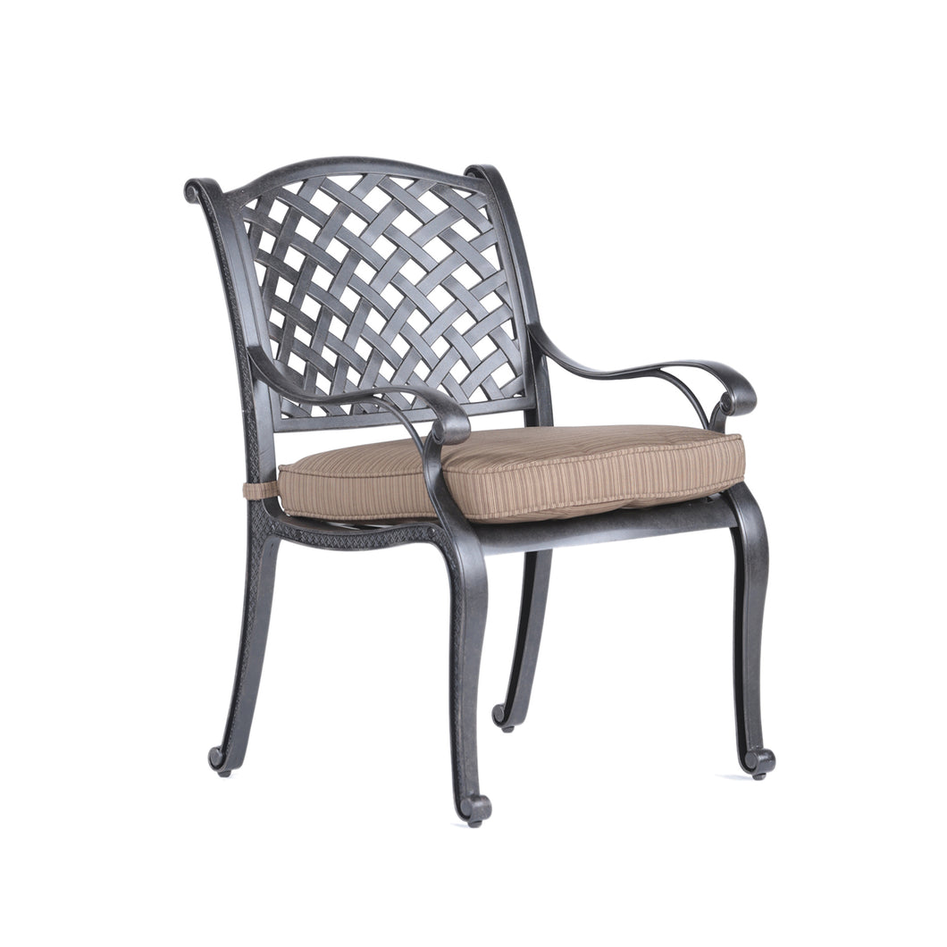 Indoor/Outdoor Dining Arm Chair With Cushion, Dark Lava Bronze/Dupione Brown