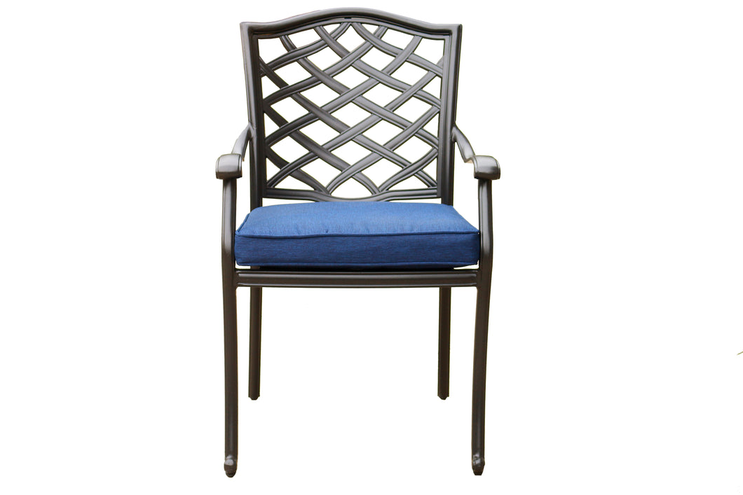 Aluminum Dining Arm Chair With Cushion, Set of 2, Blue Olefin