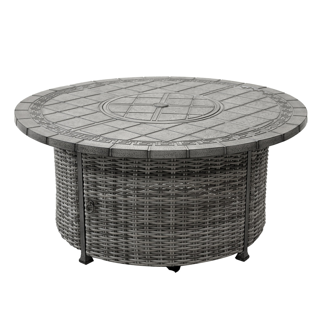 Cast Aluminum Propane Gas Firepit Table with Wicker Base