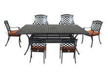 Load image into Gallery viewer, Cast Aluminum 7 PC Dining Set with 76&quot;x42&quot; Dining Table and 6 Dining Chairs (Container Order Only)

