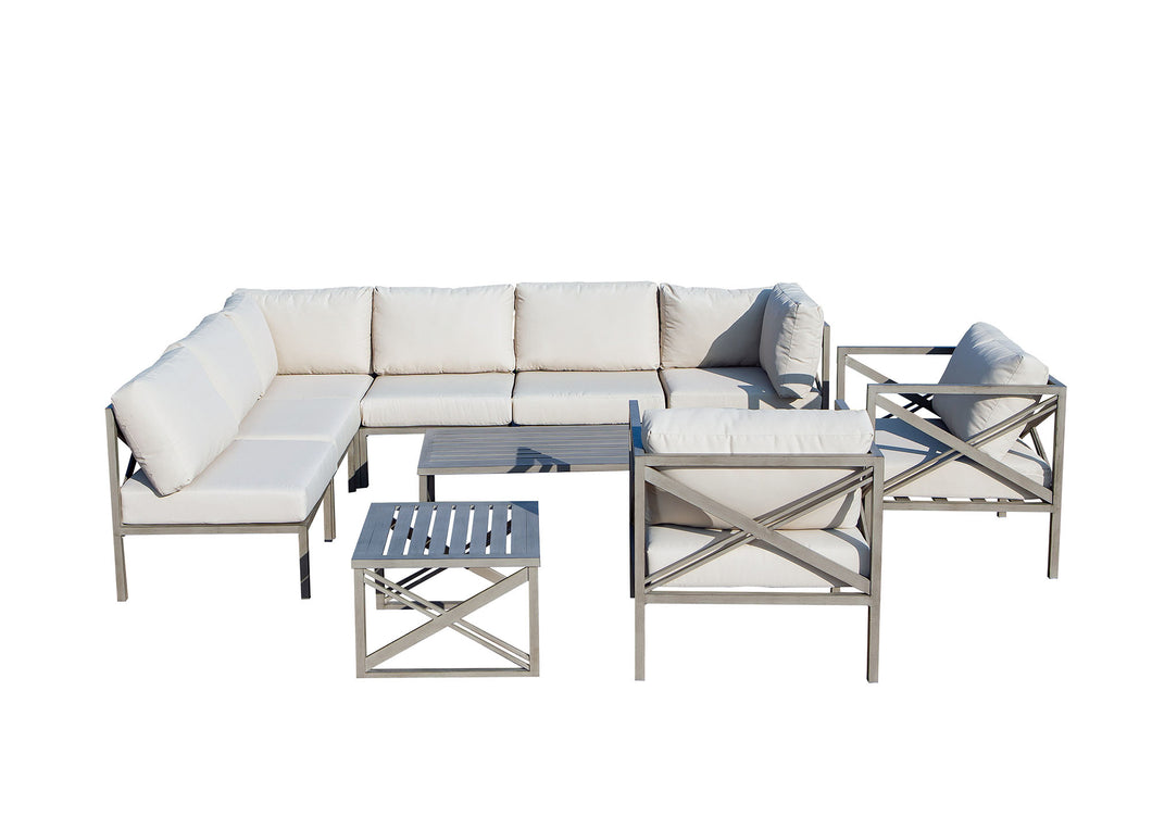 10-Piece Aluminum Sectional Seating Group with Beige Cushions A (Container Order Only)