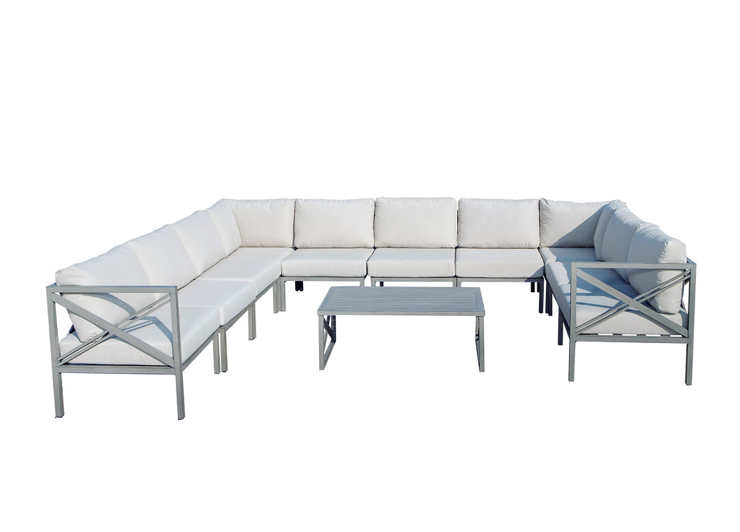11-Piece Aluminum Sectional Seating Group with Beige Cushions C (Container Order Only)