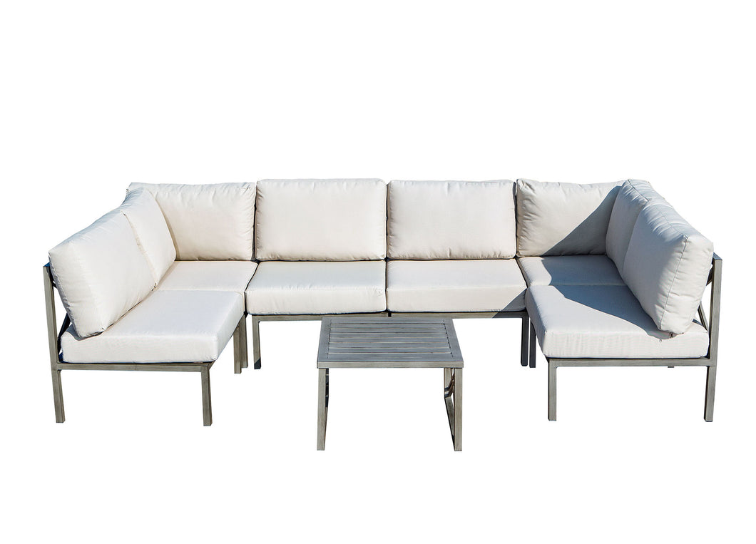 7-Piece Aluminum Sectional Seating Group with Beige Cushions C (Container Order Only)