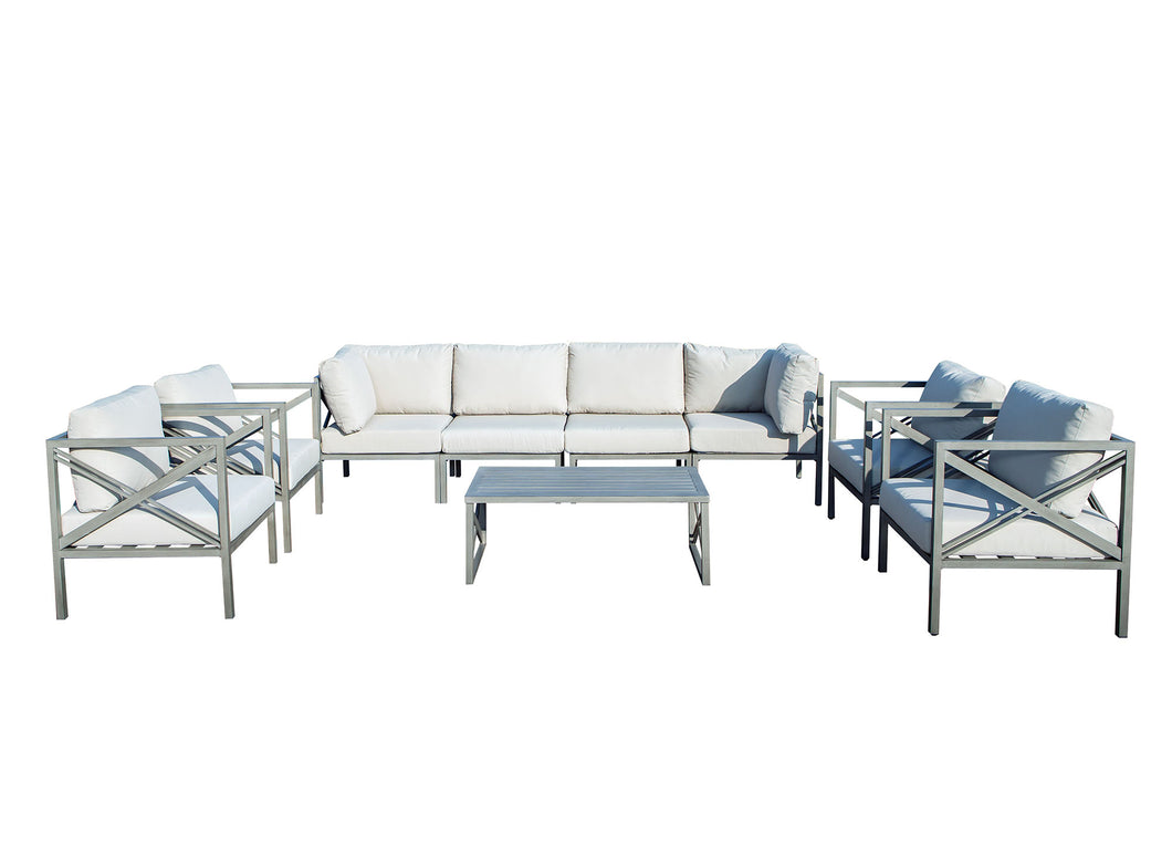 9-Piece Aluminum Sectional Seating Group with Beige Cushions A (Container Order Only)