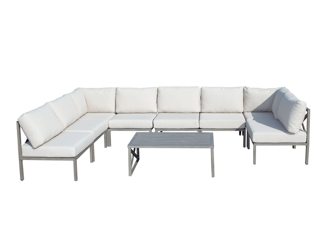 9-Piece Aluminum Sectional Seating Group with Beige Cushions B (Container Order Only)