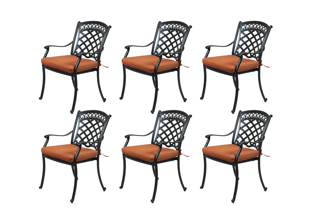 Cast Aluminum Dining Chairs with Cushions (Set of 6) (Container Order Only)