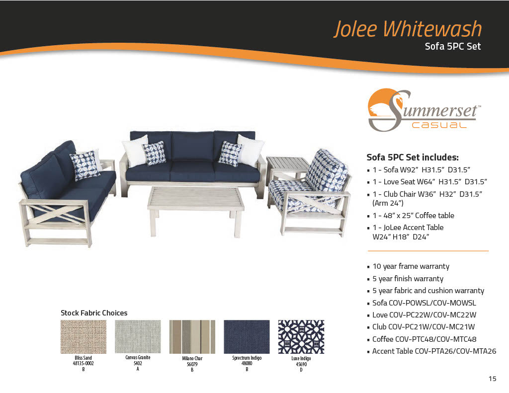 JoLee White Sofa 5PC Set