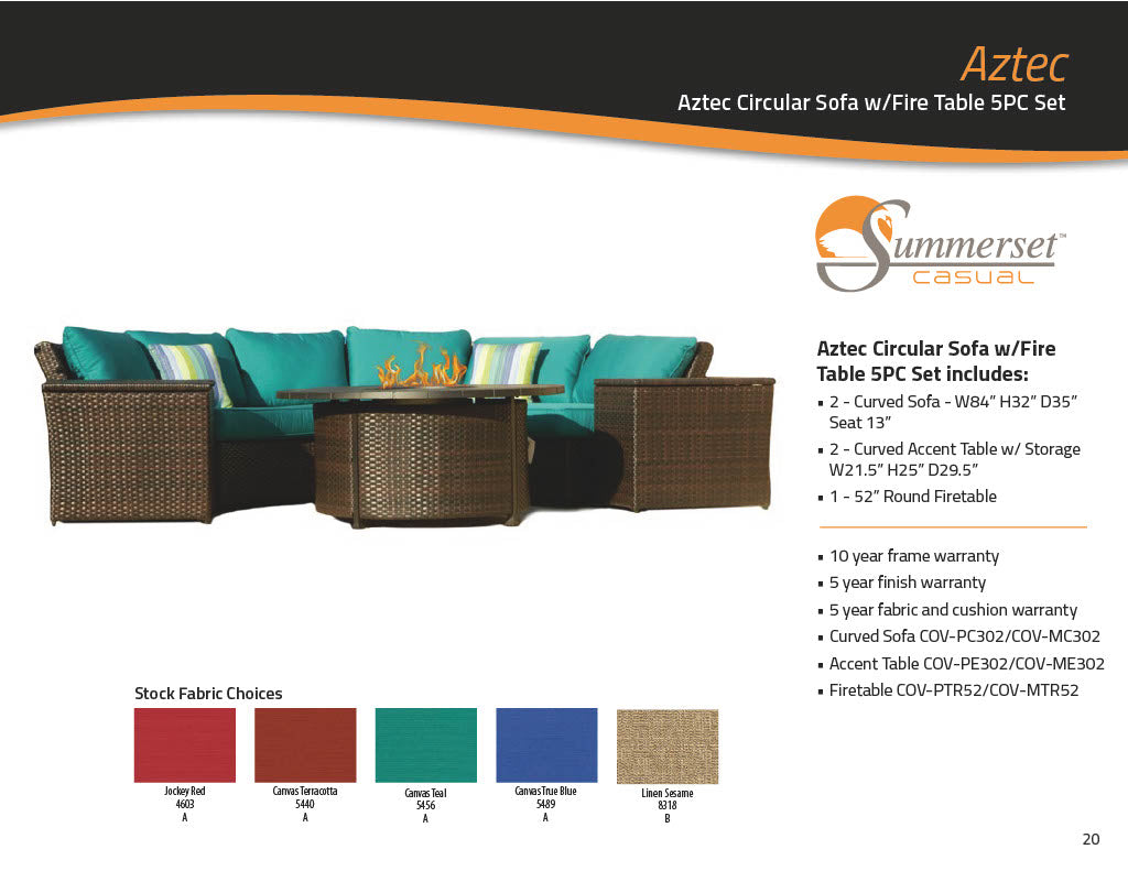 Athena Circular Sofa w/ Fire Table 5PC Set