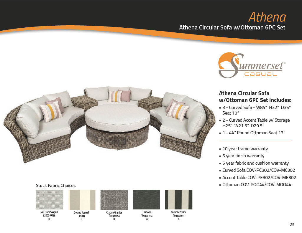 Athena Circular Sofa w/ Ottoman 6PC Set