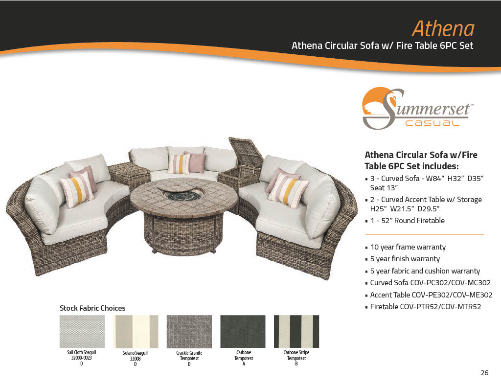 Athena Circular Sofa w/ Fire Table 6PC Set
