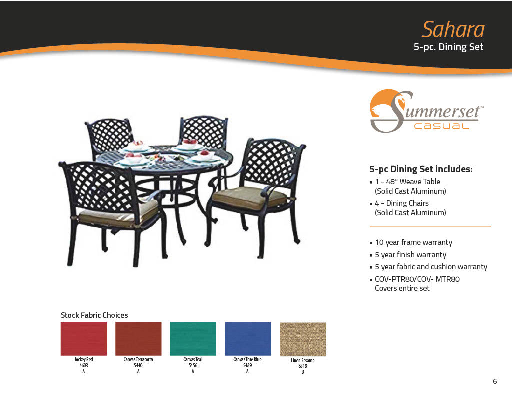 Sahara Dining 5PC Set - No Cushion