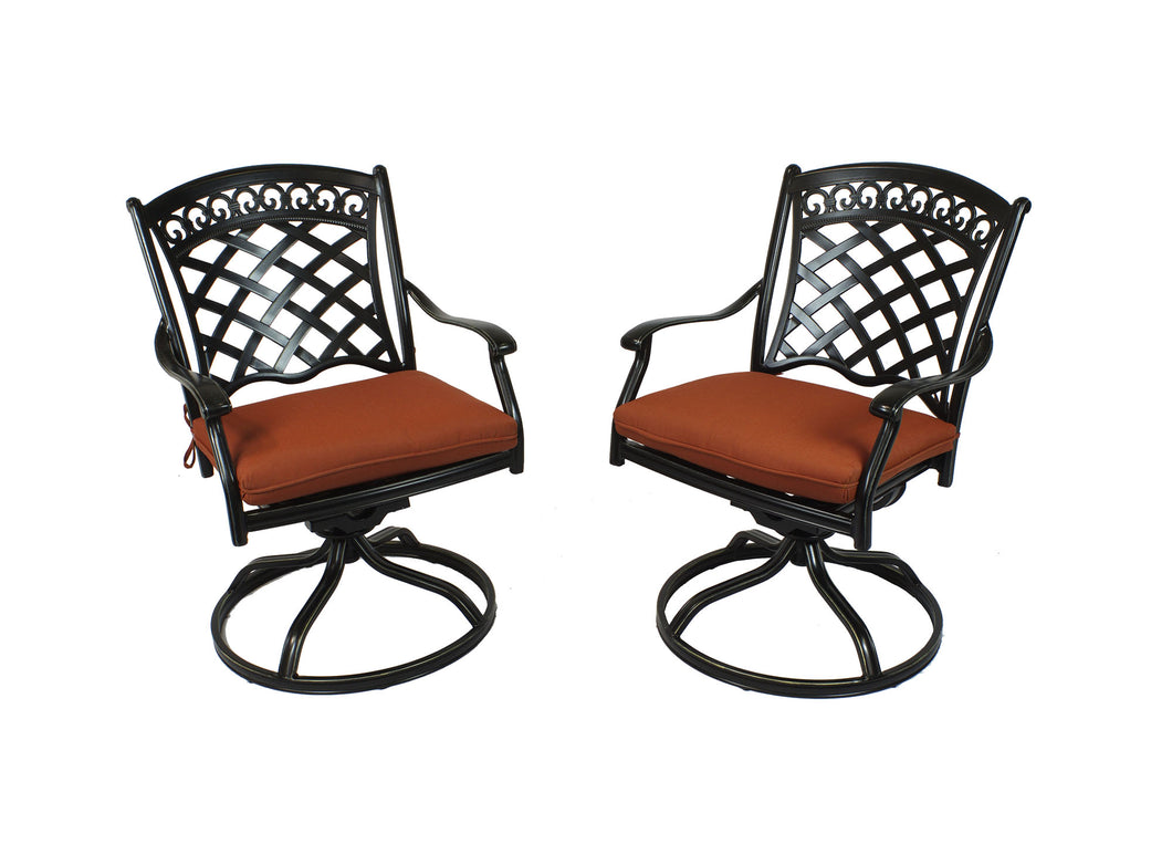 Cast Aluminum Swivel Rocker Chairs with Cushions (Set of 2) (Container Order Only)